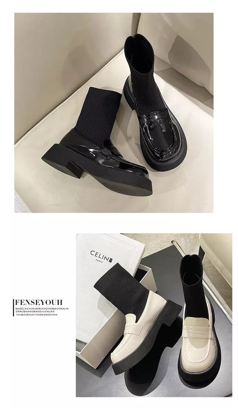 New Fashion Mid Calf Round Toe Sock Platform Loafers